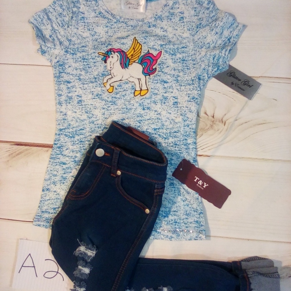Shirt Sleeve T Shirt and Distressed Jeans